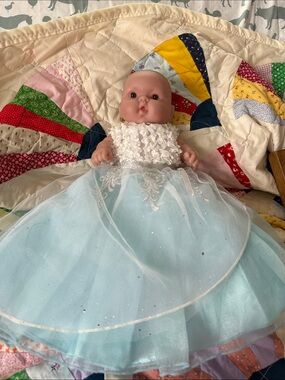 Pretty Baengau 10”Doll in Light Blue Tulle Glitz Petal Dress 15”
